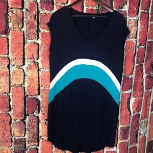 Three Dots Color Block Tunic Dress in Navy, Size Large